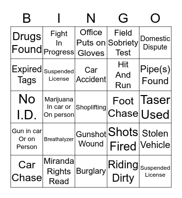 LIVE PD BINGO Card