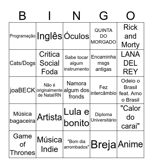 FRONDS Bingo Card