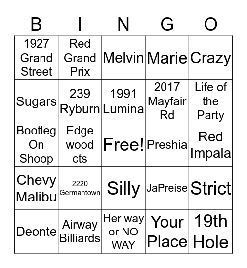 Angie Birthday Bingo $2.00 Bingo Card