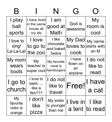 Get to know our class Bingo Card
