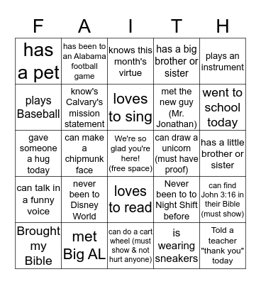 Faith Factory Bingo Card