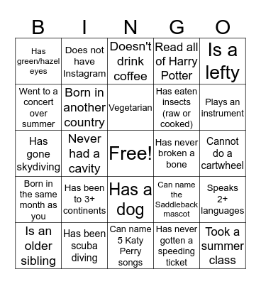 ASG Fall Retreat 2017 Bingo Card