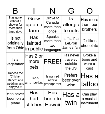 Find Someone Who... Bingo Card