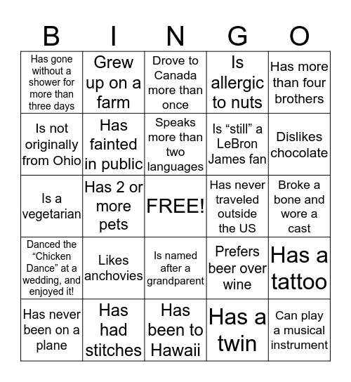 Find Someone Who... Bingo Card