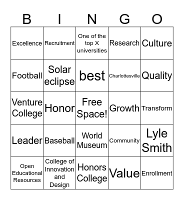 Bob Kustra Bingo Card