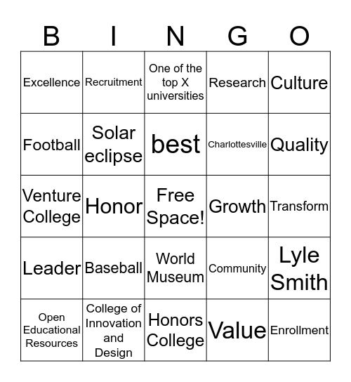 Bob Kustra Bingo Card