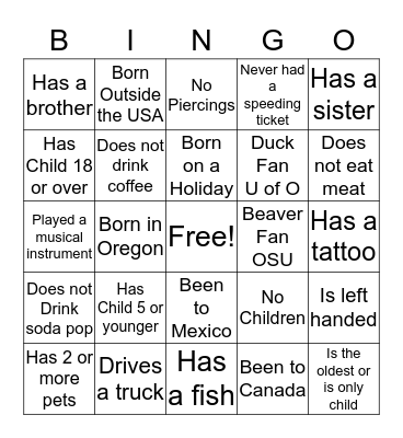 Find someone who Bingo Card