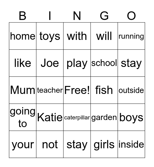 Katie's Caterpillar Bingo Card