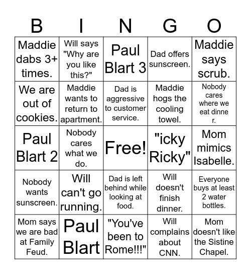 Rome Bingo Card