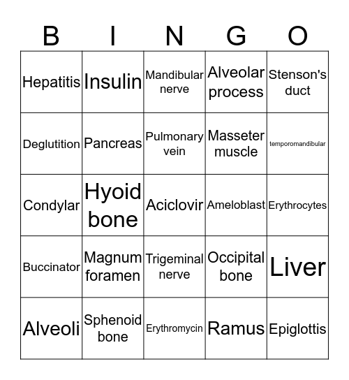 Human anatomy Bingo Card