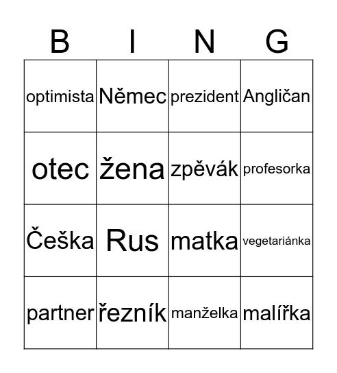 České BINGO! Bingo Card