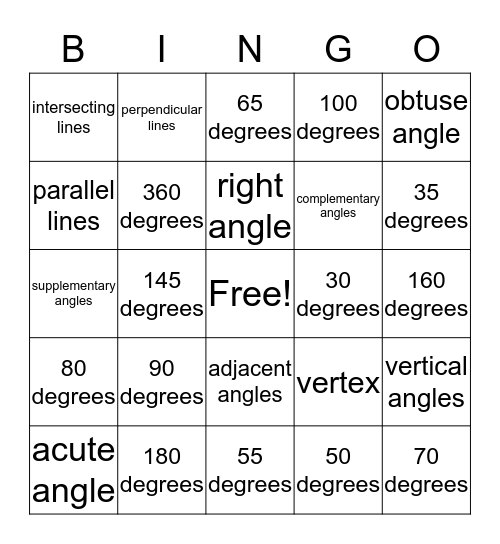 What's your Angle? Bingo Card