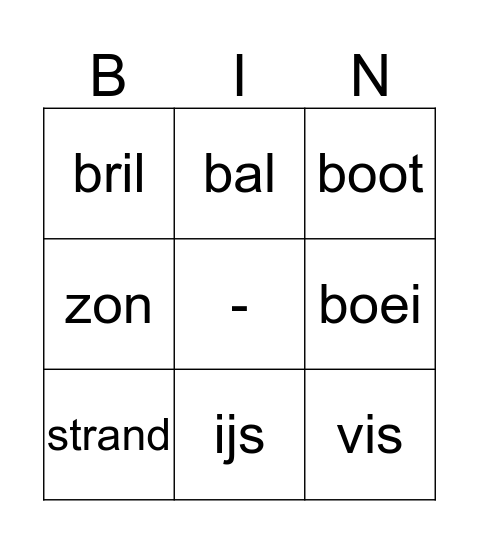 Naam: Bingo Card