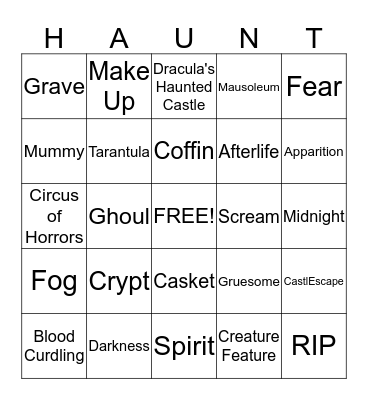 SCarowinds Haunt Bingo Card