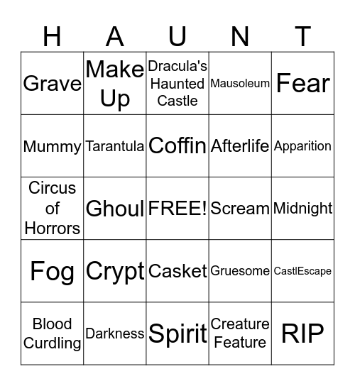 SCarowinds Haunt Bingo Card