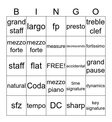 Band BINGO Card