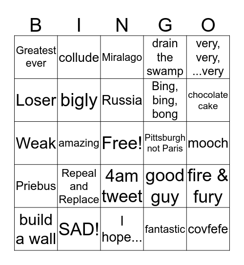 Trump Bingo Card