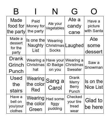 Circut Court Christmas Bingo Card