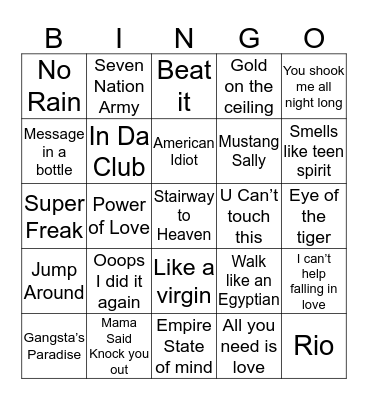 Famous Songs Bingo Card