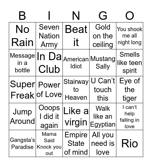 Famous Songs Bingo Card