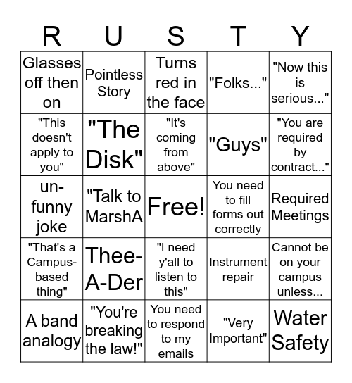 Fine Arts Meeting Bingo Card