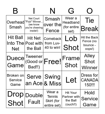 VB TENNIS BINGO Card