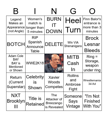Summer Slam Bingo Card