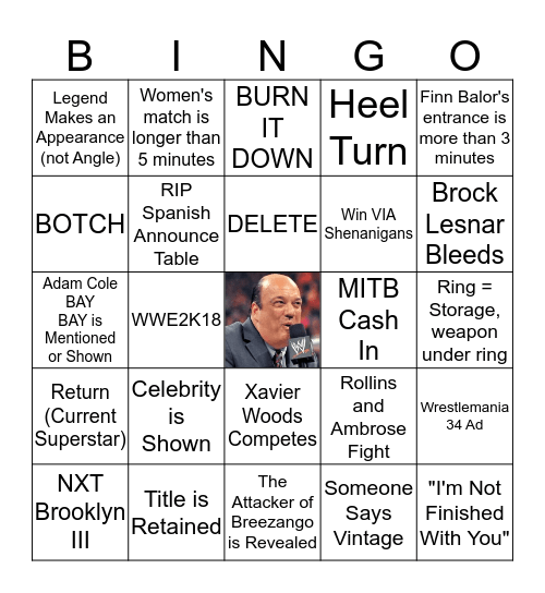 Summer Slam Bingo Card