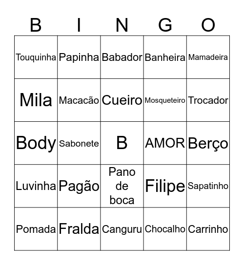 Bingo do BENI Bingo Card