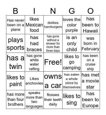 Human Bingo Card
