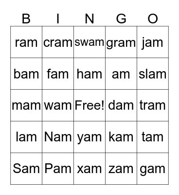 -am family Bingo Card