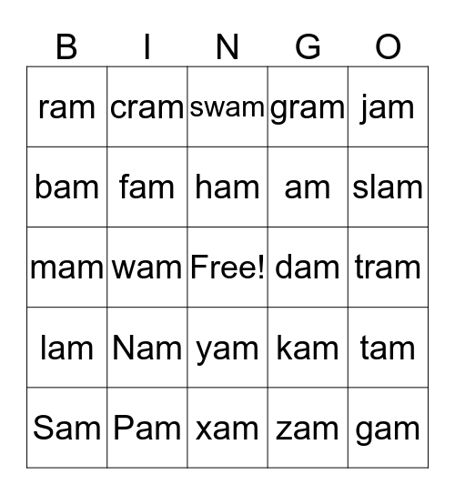 -am family Bingo Card