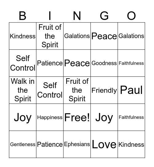 Fruit of the Spirit Bingo Card