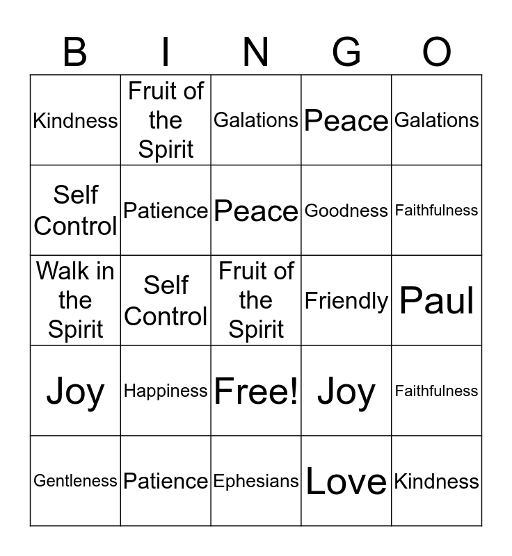 Free fruit of the spirit bingo
