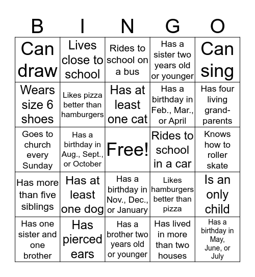 Who's Who Bingo Card