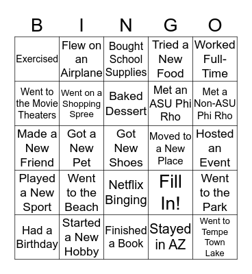 Phi Rho, What Did You Do This Summer? Bingo Card