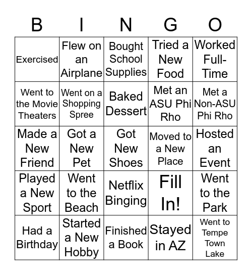 Phi Rho, What Did You Do This Summer? Bingo Card