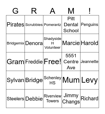 99 Years of Gram! Bingo Card