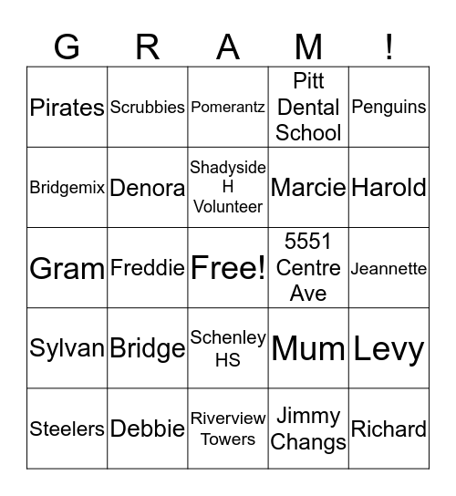 99 Years of Gram! Bingo Card