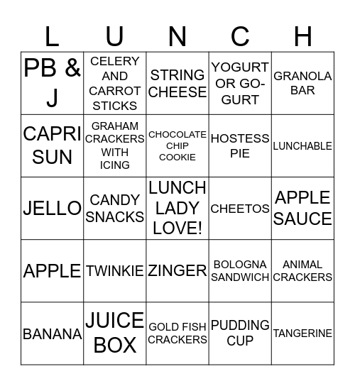 LUNCHBOX FAVORITES Bingo Card