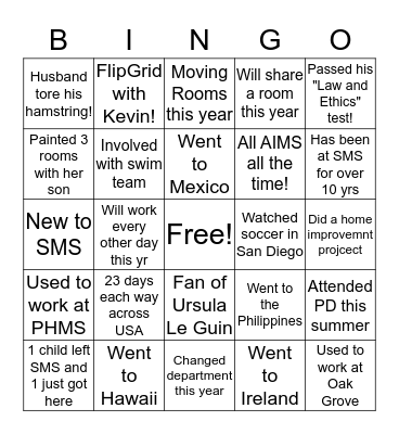 Sequoia Bingo - must get every square to win! Bingo Card