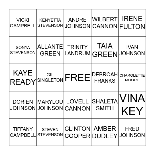 NAME GO Bingo Card