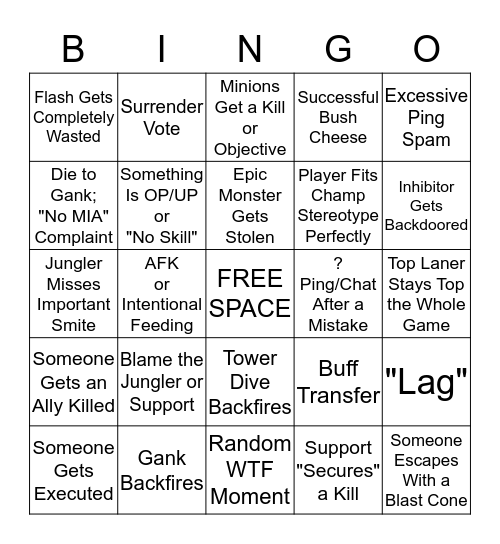 Summoner's Rift Bingo Card