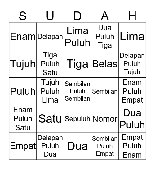 Nomor-Nomor Bingo Card