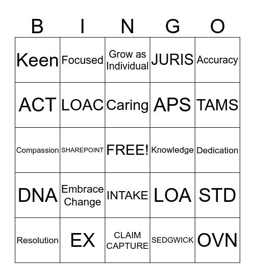 SEDGWICK BINGO Card