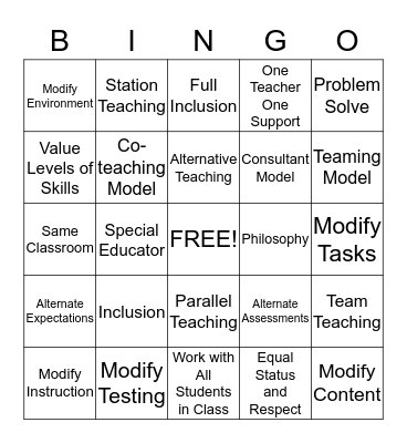 Inclusion BINGO Card