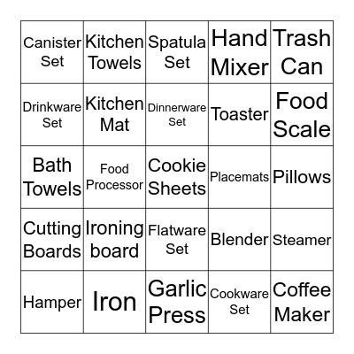 Bridal Gift Bingo Card