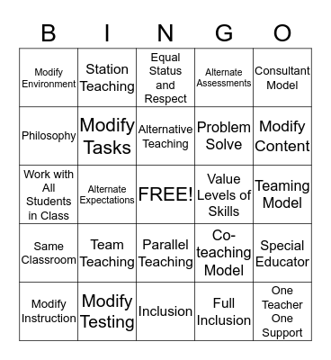 Inclusion BINGO Card