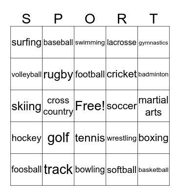 Game Day Bingo Card