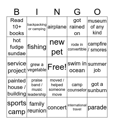Summer Bingo Card
